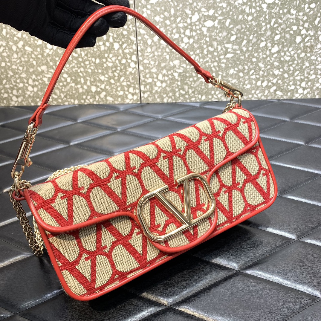 Valentino Garavani Loco Shoulder Bag in Red Toile Iconographe